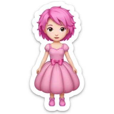 Fancy brunette girl wearing pink fancy puffy dress and pink hair full body  sticker
