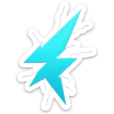futuristic minimalistic glowing lightning bolt symbol, neon purple and cyan light, dark background, sleek cyberpunk tech style, no face, 1:1 aspect ratio sticker
