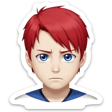 Shoto Todoroki face only, half red half white hair, heterochromia eyes one blue one gray, burn scar on left side of face, serious expression sticker