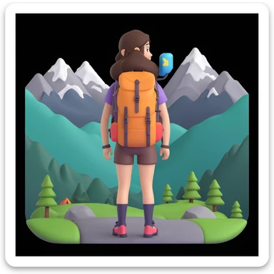 girl back packing mountains in background, close up pose sticker