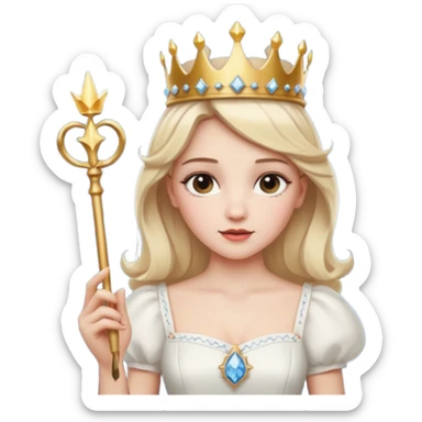 dorothy queen blonde hair, white dress with magic wand, and crown on head sticker