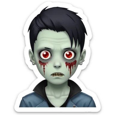 zombie boy with black anime wolfcut medium long symmetrical hair and piercings sticker