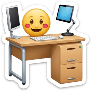 Un emoji derrière un bureau à genoux, avec un autre devant sticker
