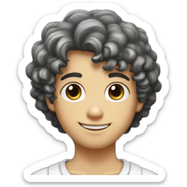 A sideportrait from the shoulders up of a pasty white teenage boy with dark black curly hair and a distinct nose holding a chalice of milk sticker