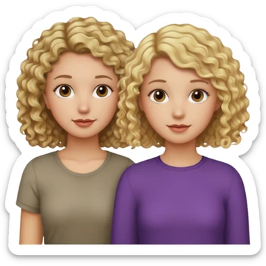 two girl friends one is dark blonde curly and tall other is blonde short hair and short sticker