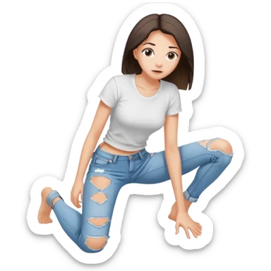 a young thin woman on all fours, crawling with her legs spread. sticker