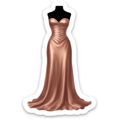 Realistic rose gold silk maxi dress isolated with a tight corset. No person, just a dress sticker