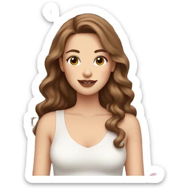 white girl with brown wavy hair holding pink peonies  sticker