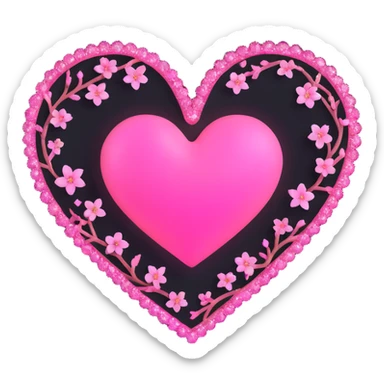 goth sakura black heart with glowing pink outline and magical sparkles sticker