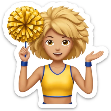 football cheerleader, big cheering pom, yellow and twinkle sticker