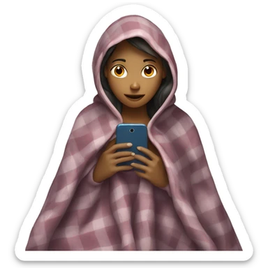 Girl underneath a blanket with her phone sticker