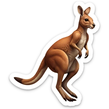 Full-body Australian Kangaroo – Cinematic-realistic Australian kangaroo, jumping with powerful hind legs and a muscular tail for balance. Its reddish-brown fur glows under the golden sunlight, ears perked and eyes alert.  sticker