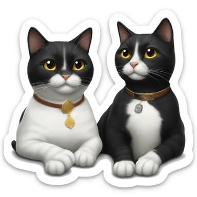black cat and white tabby cat sitting next to each other smoking a cigar sticker