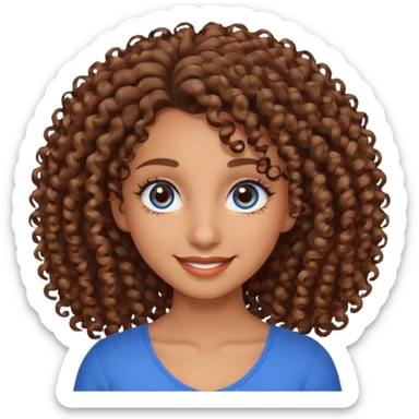 Can you make a pretty girl with long lashes brown eyes curly hair big nose with brown skin and have two different eye color  one blue and the other eye color brown please let me also see the half of her body sticker