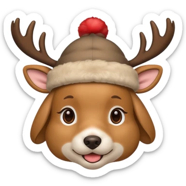 Dog in new yaer deer hat sticker