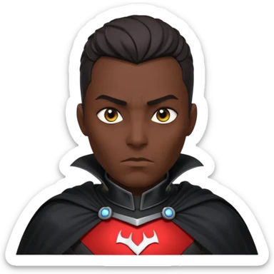 dark sci-fi villain portrait, head and shoulders only, black armor, cape collar, intense eyes, dramatic lighting, 3D cartoon, mobile game icon, clean background, no text
 sticker
