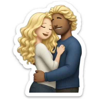 Man with dark long curly hair hugging a blonde curvy woman sticker
