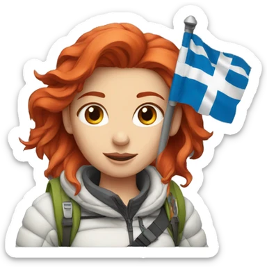 a red hair female on everest with greek flag sticker