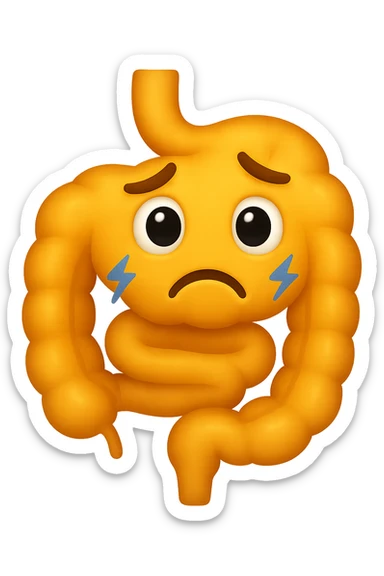 emoji stile iphone di un intestino con mal di pancia, espressione preoccupata sticker