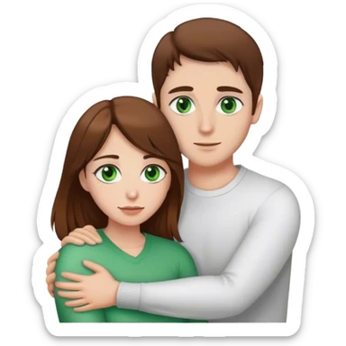 white couple with brown hair, woman has green eyes man has brown eyes, they’re hugging each other  sticker
