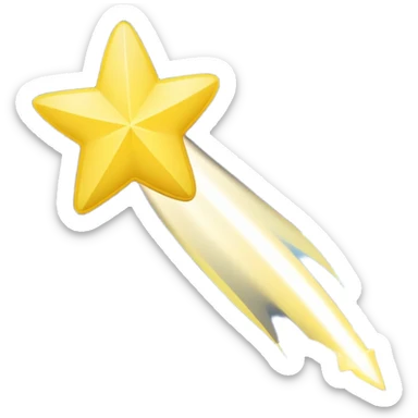 Generate a high-quality image of a shooting star streaking across the night sky, bright glowing yellow and white tail, realistic shading and lighting, no facial features, no brand markings, simple dark background, high-resolution.
 sticker