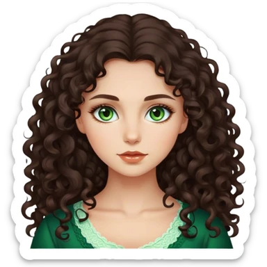 Beautiful Russian girl green eyes very long curly dark brown hair  sticker