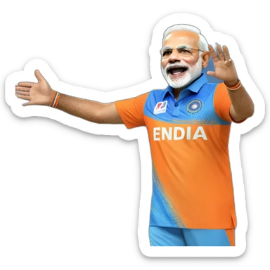narendra modi in blue indian cricket team jersey doing cristiano ronaldo's celebration 'siuuu' sticker