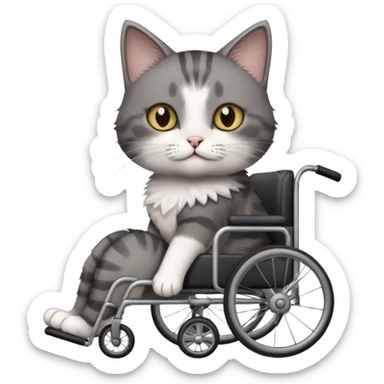 full body small short hair dark grey and white cat with hazel eyes walking in a wheelchair for cats sticker