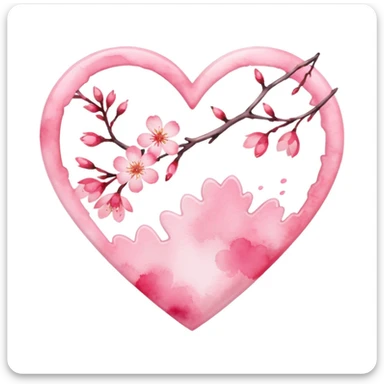 heart with sakura and watercolor effect sticker
