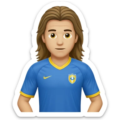 long haired soccer player blue yellow jersey sticker
