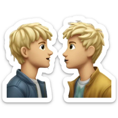Two fair-haired boys are kissing against the backdrop of the Berlin Gate. sticker