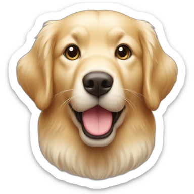 A Golden retriever, a white cat, a dark gray cat in a red heart sticker