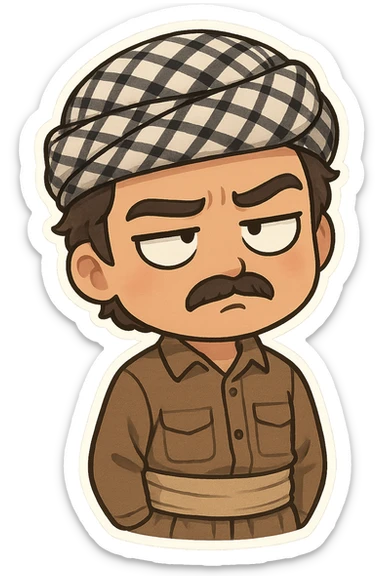 Kurdish man or woman in jamadani, cartoon style, rolling eyes or facepalming, annoyed or skeptical expression, no text sticker