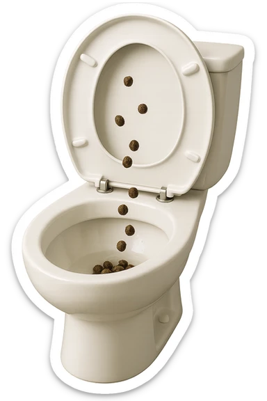 wc dentro cui cadono feci di animale a pallini, iperrealistico 4k sticker