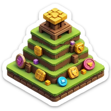 Clash of Clans aesthetic: Cinematic Playful Pixel 3D Coin Stack Emoji, rendered in a 3D vector-style similar to standard emojis with minimal shading and bold, simplified shapes. A compact, distinct form with signature details, softly glowing with a pixelated adventure charm. Simplified yet unmistakably iconic, highly detailed and consistent, glowing with a soft radiance and high shine. Stylized with a touch of classic pixel-art charm and a soft glowing outline, capturing the essence of a beloved gaming relic with a friendly, playful manner! sticker