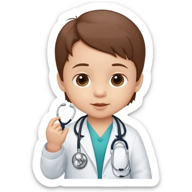 Baby with brown hair, 6 months, with a stethoscope  sticker