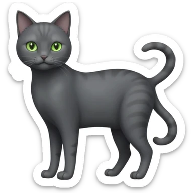 full body view of beautiful female solid dark grey cat with green eyes, grey face, white toes/paws and white patch on her chest sticker