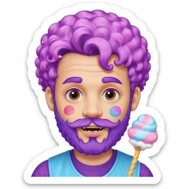 very colorful puffy violet curly haired man just beard  no mustache made out of cotton candy wearing teeth-braces and excessive face tattoos just face  sticker