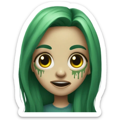 Brunette zombie girl in horror green long hair sticker