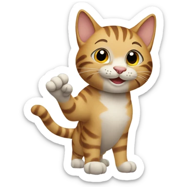 smiling tabby cat waving paw sticker