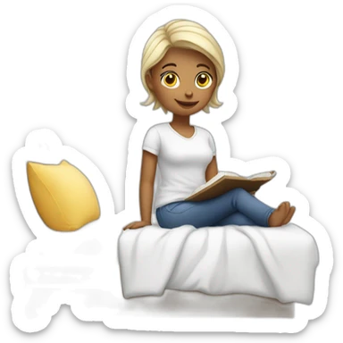 fille blanche qui travail sur son lit sticker