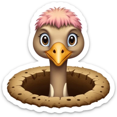 Ostrich with head inside a hole in the ground sticker