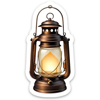 Cinematic Realistic Lantern, an old-fashioned glass lantern with a warm flickering glow, delicate details on the metal handle, softly illuminating the surrounding darkness, glowing with a comforting and nostalgic charm. sticker