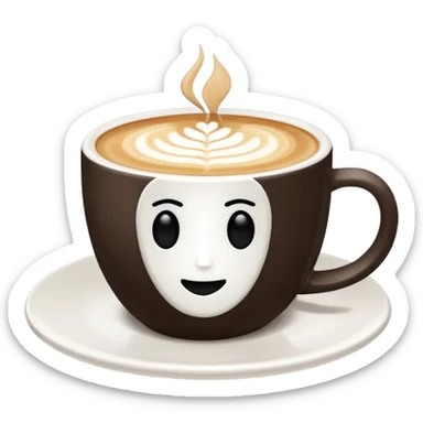 a flat white coffee without a face in a clean white coffee mug witout anyhing on it. there is latte art in the coffee sticker