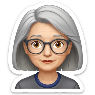 Older woman with shoulder length partial grey hair wearing glasses hazel eyes sticker