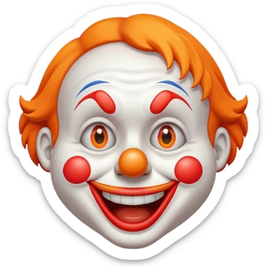 Make the clown emoji come up from the bottom, bounce, and land in the center. Then make it wink with the right eye, add a corrupted-file glitch effect, and finally make it disappear sticker
