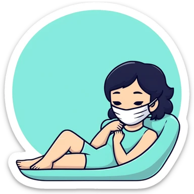 white girl with black hair doing self care, spa day, relaxing with face mask sticker