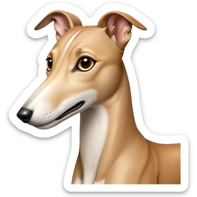 Cinematic Noble Fawn Greyhound Portrait Emoji, Poised and regal, with a slender, aerodynamic build and a smooth, elegant fawn Fur, deep-set soulful eyes, Simplified yet sharp and sophisticated features, highly detailed, glowing with a soft, dignified glow, high shine, intelligent and agile, stylized with an air of grace, focused and attentive, soft glowing outline, capturing the essence of a watchful and swift companion, so majestic it feels as though it could dash out of the screen with effortless authority! sticker