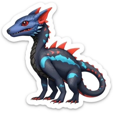 Rare realistic exotic edgy gothic cool badass epic pretty beautiful handsome gorgeous aesthetic colorful vibrant Vernid-Trico-species-Fakemon-Salandit-hybrid-creature by LiLaiRa, 4 legs, 1 tail, random markings, (full body) sticker