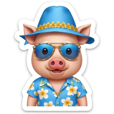 Pig with blue aloha shirt, birthday hat, sunglasses sticker